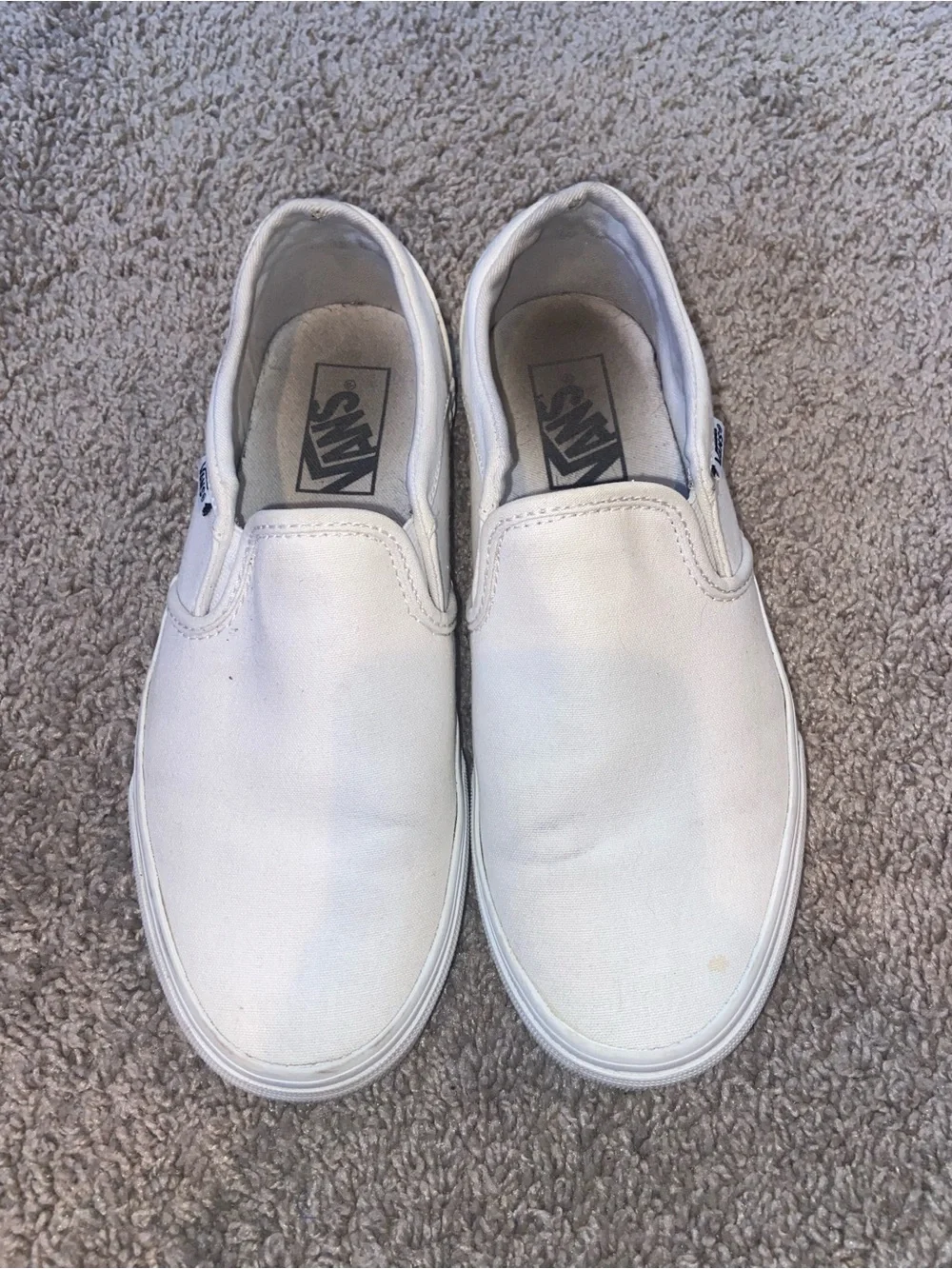 White Vans Classic Slip-On Canvas Sneakers - Women’s 7